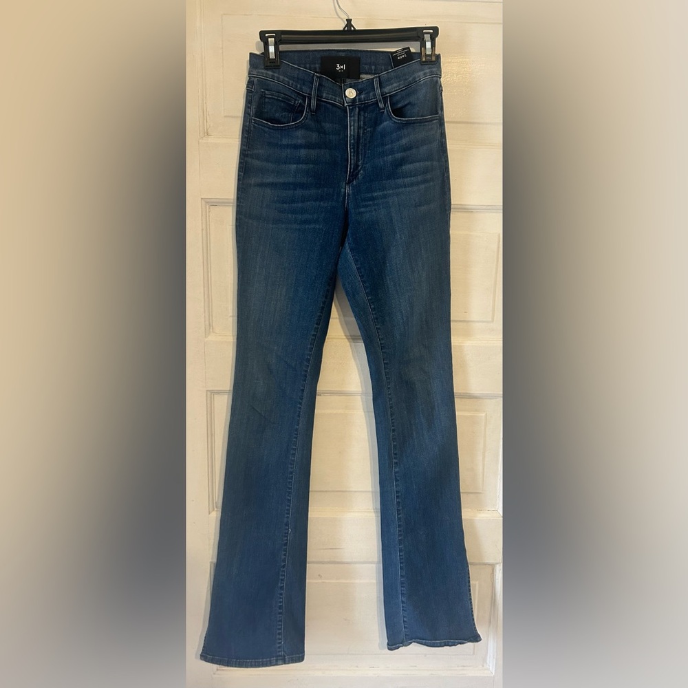 3x1 NYC N.Y.C. Split Seam Bell Flared Leg Blue Denim Jeans Size 25 Preloved